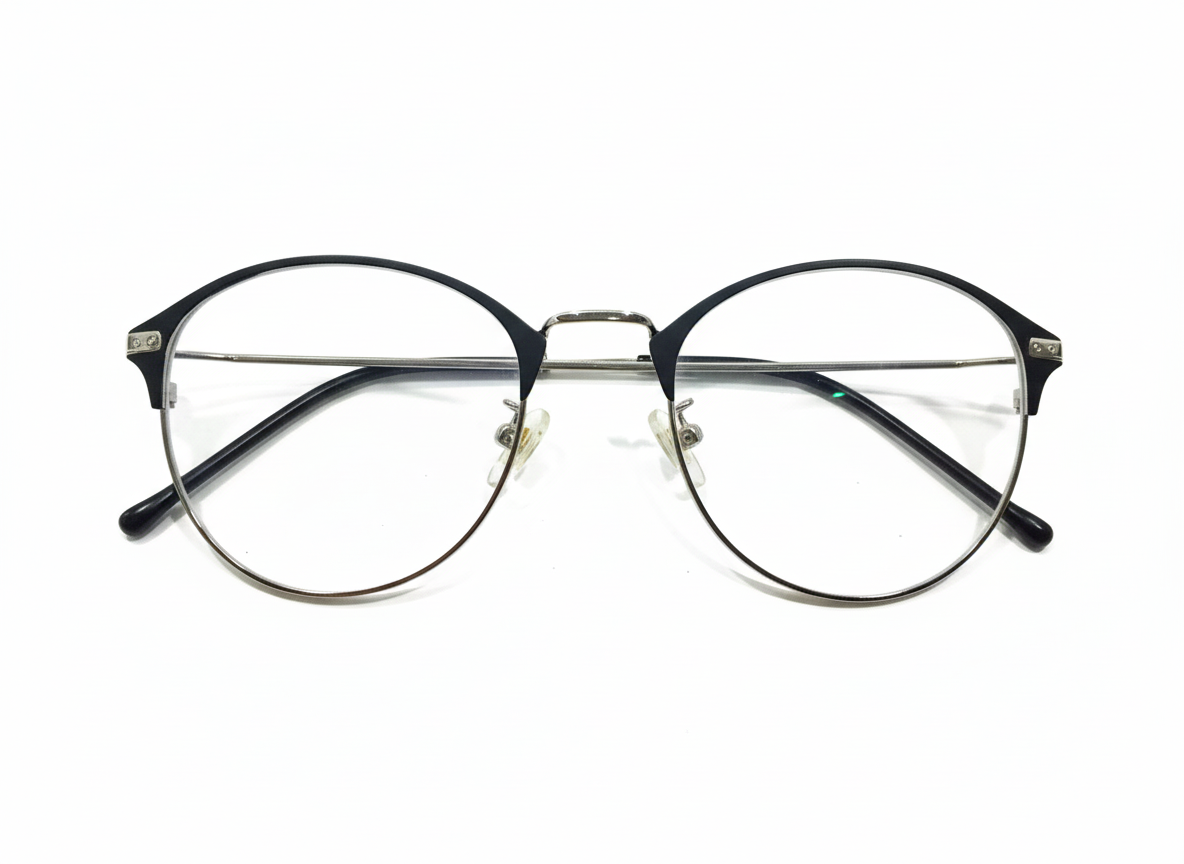 Eyezaar Premium Black & Silver Round Glasses for Men & Women | Model: EYEZAAR-0009