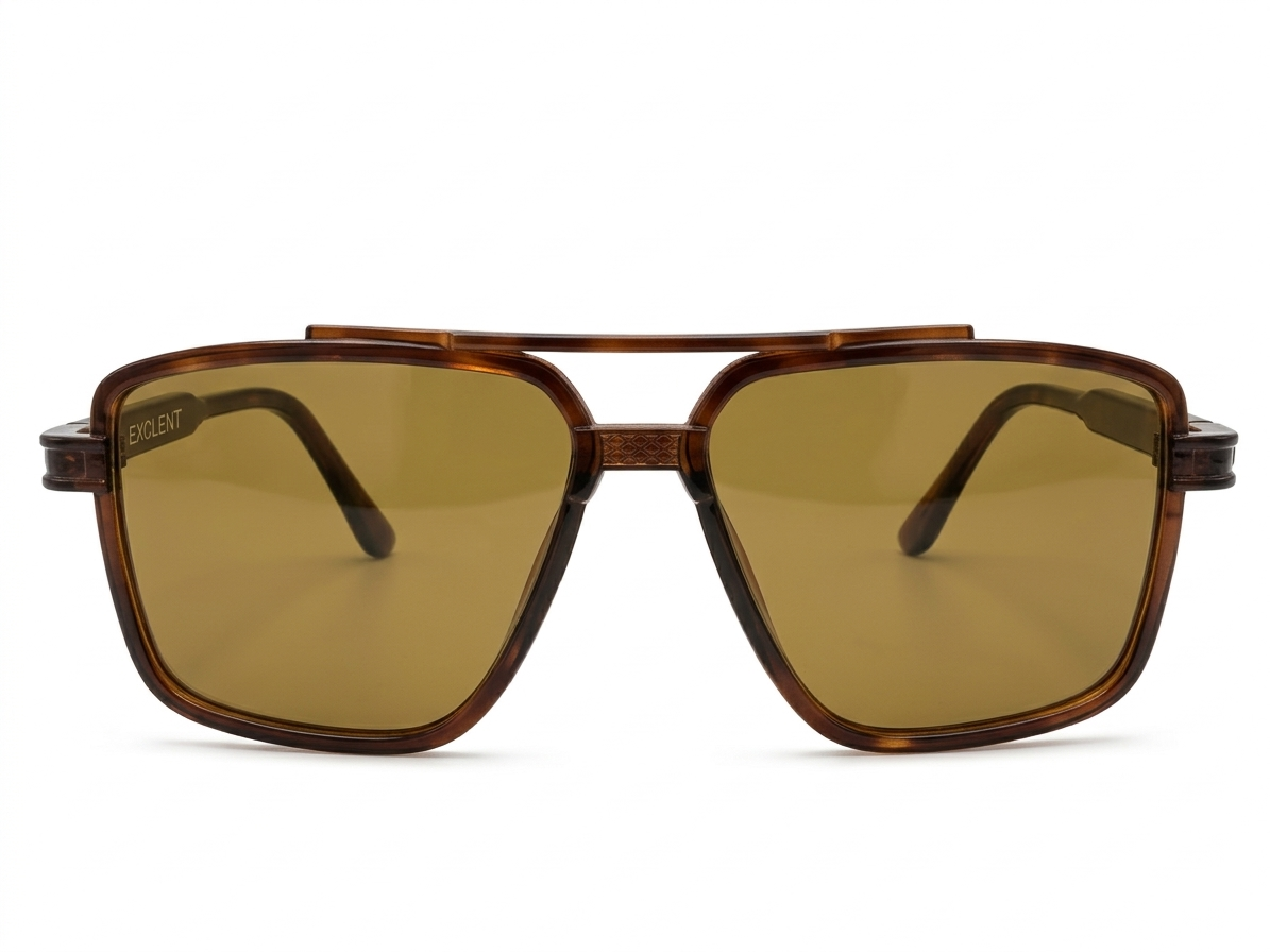 Eyezaar Vintage Brown Square Sunglasses with Amber Lenses for Men & Women | Model: EYEZAAR-0021