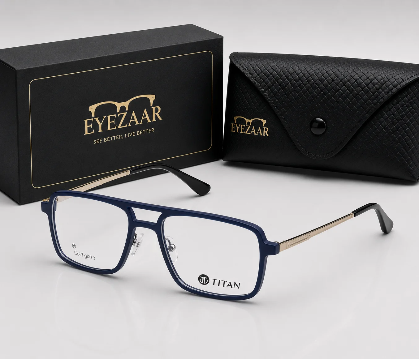 Eyezaar Premium Navy Blue Rectangular Glasses for Men & Women | Model: EYEZAAR-0014