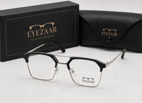 Eyezaar Modern Geometric Half-Rim Metal Eyeglasses | Premium Lightweight Optical Frame