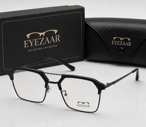 Eyezaar Modern Geometric Half-Rim Metal Eyeglasses | Premium Lightweight Optical Frame